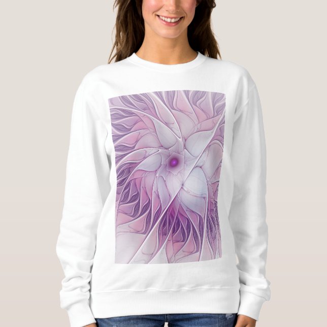 Schöne rosa Blume Moderne Abstrakte Fraktal Kunst, Sweatshirt (Vorderseite)