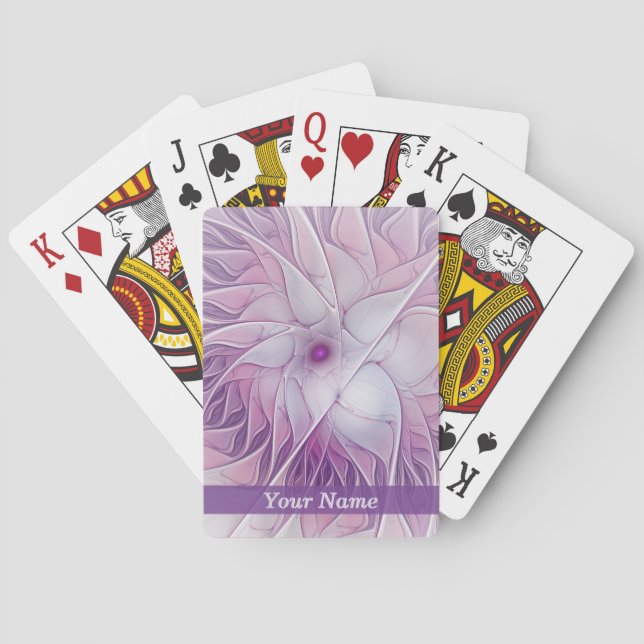Schöne rosa Blume Moderne Abstrakte Fraktal Name Spielkarten (Rückseite)