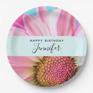 Schöne rosa Blume Nah Up Foto Geburtstag Pappteller