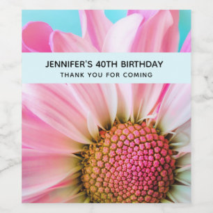 Schöne rosa Blume Nah Up Foto Geburtstag Weinetikett