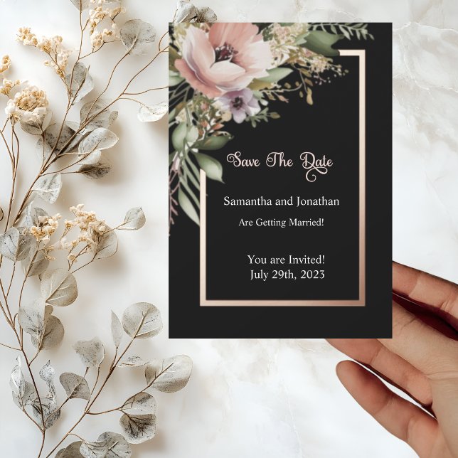 Schöne rosa Blume Rose Gold Save the Date Karte (Von Creator hochgeladen)