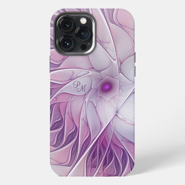 Schöne rosa Blumen abstrakte fraktale Initialen iPhone Hülle (Rückseite)
