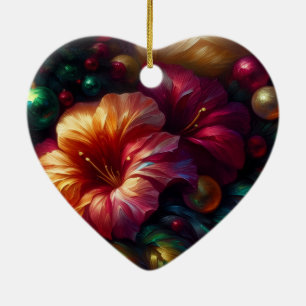 Schöne rosa Blumen auf einem Valentinstag-Baum Keramik Ornament