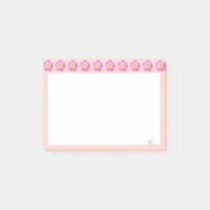 Schöne rosa Blumen auf Rosa und Weiß Post-it Klebezettel