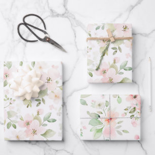 Schöne rosa Blumen Geburtstag Geschenkpapier Set