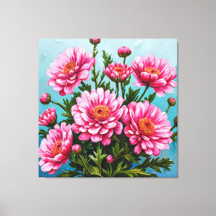 Schöne rosa Blumen mit grünen Blättern Leinwanddruck