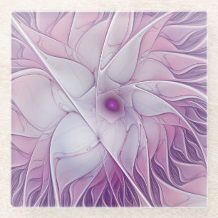 Schöne rosa Blumen moderne abstrakte Fraktalkunst Glasuntersetzer