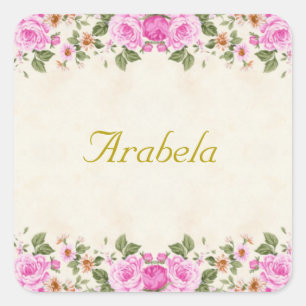 Schöne rosa Blumen Personalisiert Quadratischer Aufkleber