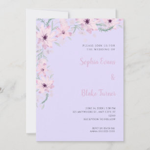 Schöne rosa Blumen Romantische lila Hochzeit Einladung