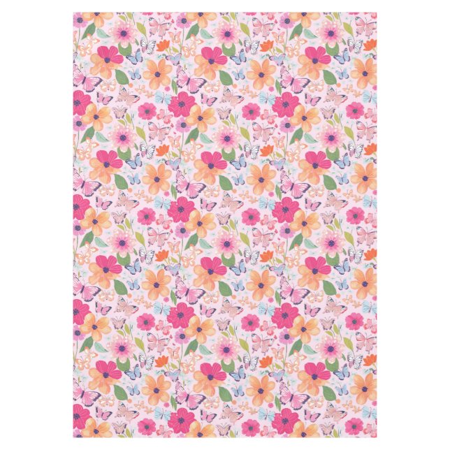 Schöne rosa Blumengarten Tischdecke (Vorderseite)