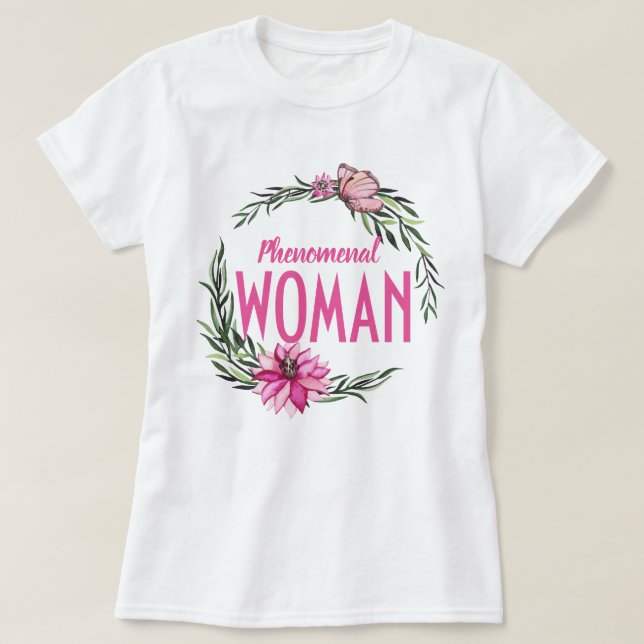 Schöne rosa Blumenreath Phänomenomene Frau T-Shirt (Design vorne)