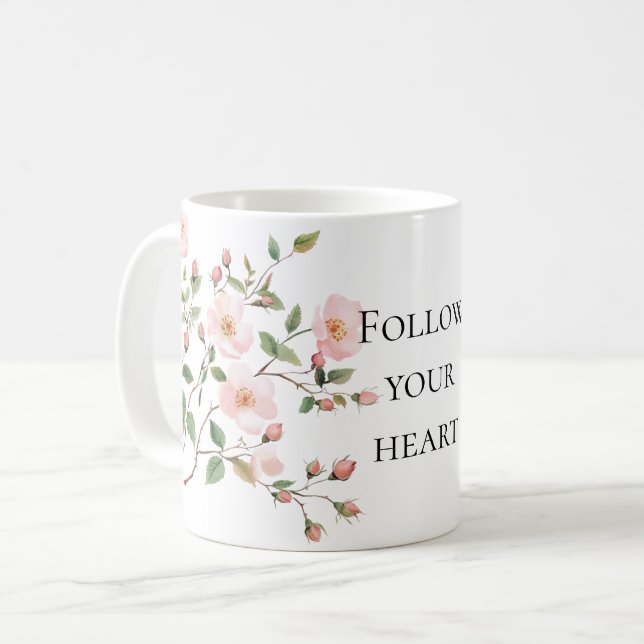 Schöne rosa Blush-Creme floral Kaffeetasse (Vorderseite Links)