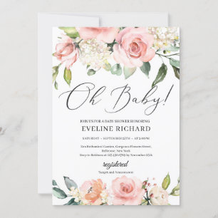 Schöne Rosa Blütengrün Boho Oh Baby Einladung
