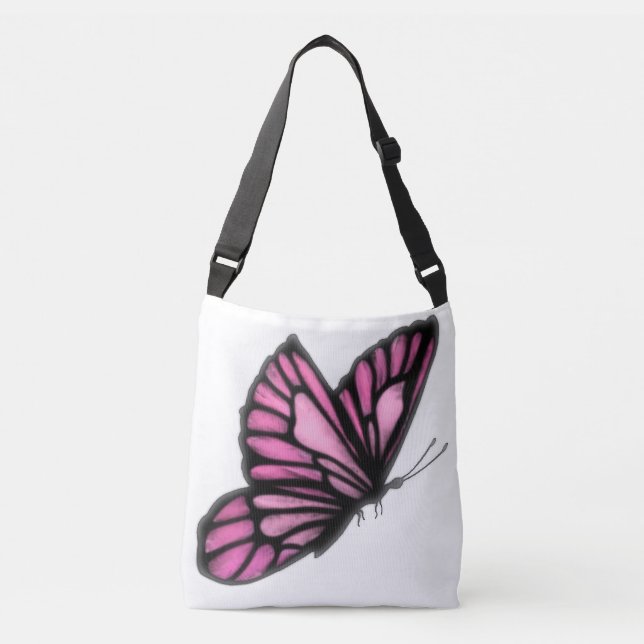 Schöne rosa Butterfly Cross Body Tote Bag Tragetaschen Mit Langen Trägern (Vorderseite)