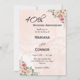 Schöne rosa Creme florale Hochzeit Jahrestag Einladung