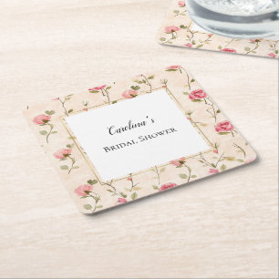Schöne rosa cremefarbene Rosen Blumen Brautdusche Rechteckiger Pappuntersetzer