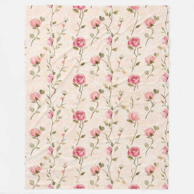 Schöne rosa cremefarbene Rosen floral Fleecedecke (Vorderseite)