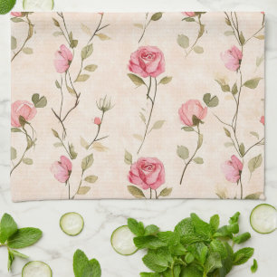 Schöne rosa cremefarbene Rosen floral Geschirrtuch