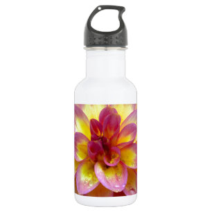 Schöne Rosa Dahlia Blume mit Regentropfen Edelstahlflasche