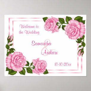 Schöne rosa Eckbouquets Hochzeitsbegrüßung Poster