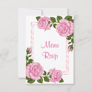 Schöne rosa Eckbouquets Hochzeitsmenü RSVP Karte