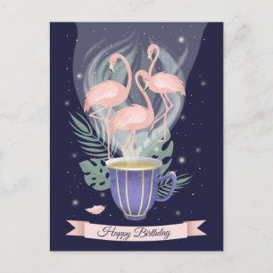 Schöne rosa Flamingo Tea Time Postkarte