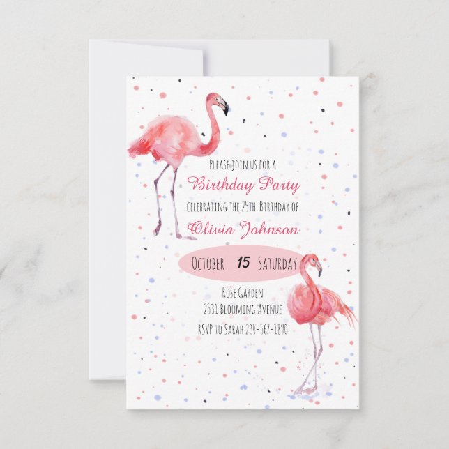 Schöne rosa Flamingo Wasserfarbe Einladung (Vorderseite)