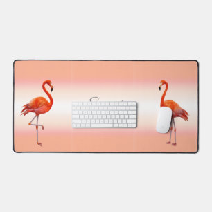 Schöne rosa Flamingos auf hell-korallenrosa Schreibtischunterlage