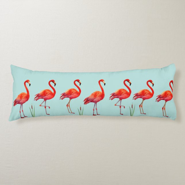 Schöne rosa Flamingos auf Light Blue Seitenschläferkissen (Vorderseite)
