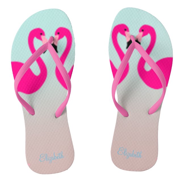 Schöne rosa Flamingos in Liebe Flip Flops (Fußbett)