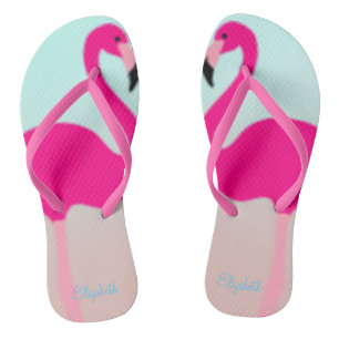 Schöne rosa Flamingos in Liebe Flip Flops
