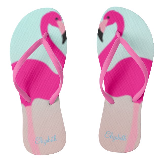 Schöne rosa Flamingos in Liebe Flip Flops (Fußbett)