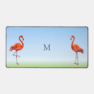 Schöne rosa Flamingos und Monogramm Schreibtischunterlage