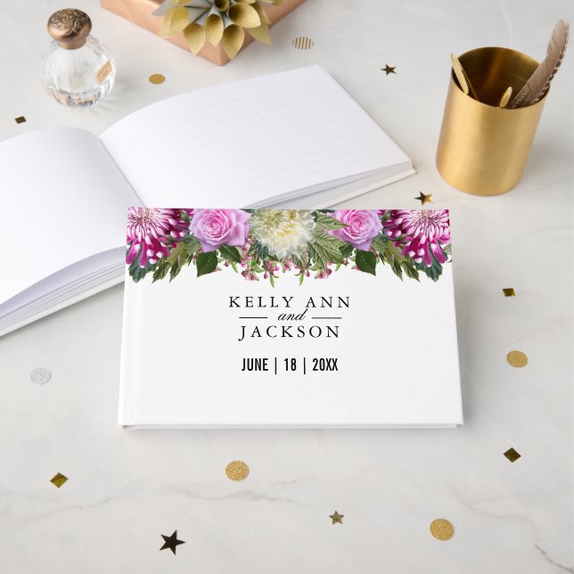 Schöne rosa Flora Gästebuch (Vorderseite Offen)