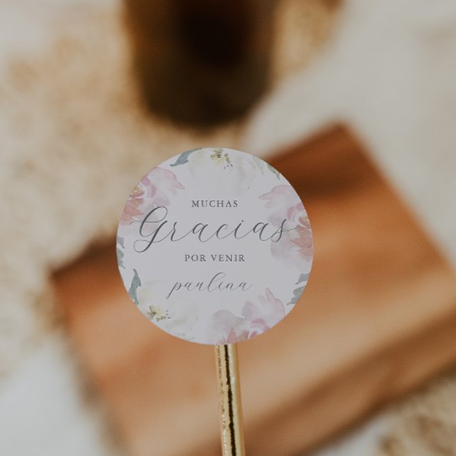 Schöne rosa Flora Quinceañera Gracias Name Runder Aufkleber (Von Creator hochgeladen)