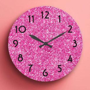 Schöne rosa Glitter-Foto Große Wanduhr