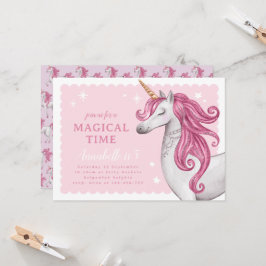 Schöne Rosa Glitzer Einicorn Geburtstag Einladung