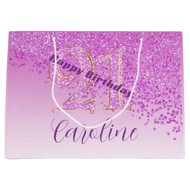 Schöne, rosa, glitzernde Tasche zum 21. Geburtstag Große Geschenktüte (Vorderseite)