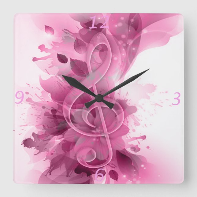 Schöne rosa grau coole Spritzer Blume Blätter Quadratische Wanduhr (Vorderseite)