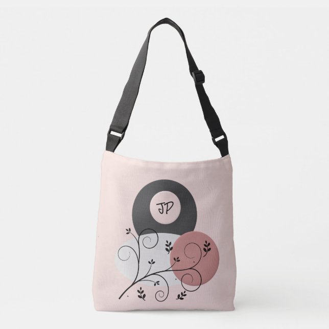 Schöne rosa/graue Mit Monogramm Tote-Tasche Tragetaschen Mit Langen Trägern (Vorderseite)