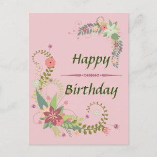 Schöne Rosa Grüne Blüte Geburtstagskarte Postkarte