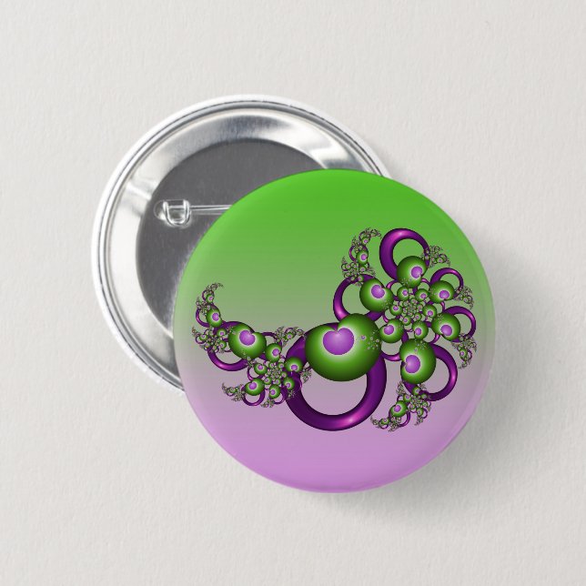 Schöne rosa grüne Herzen Modernes Abstraktes Frakt Button (Vorne & Hinten)