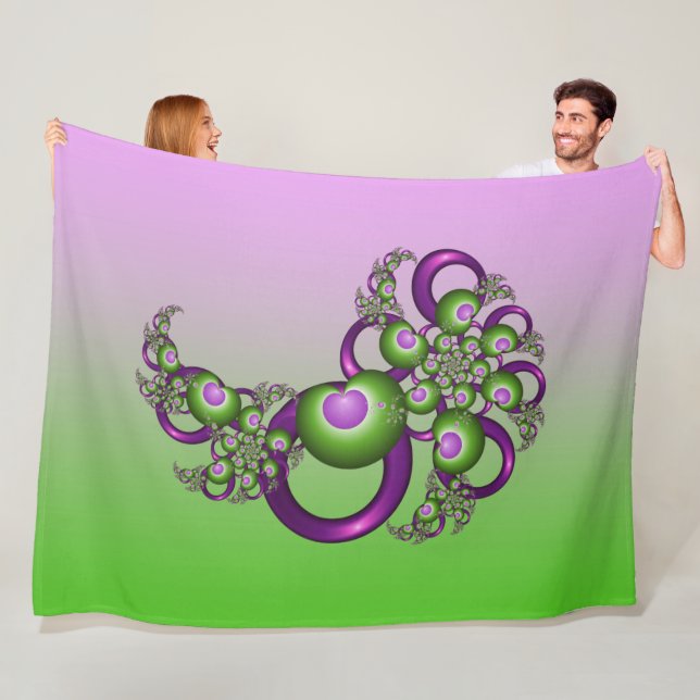 Schöne rosa grüne Herzen Modernes Abstraktes Frakt Fleecedecke (Beispiel)