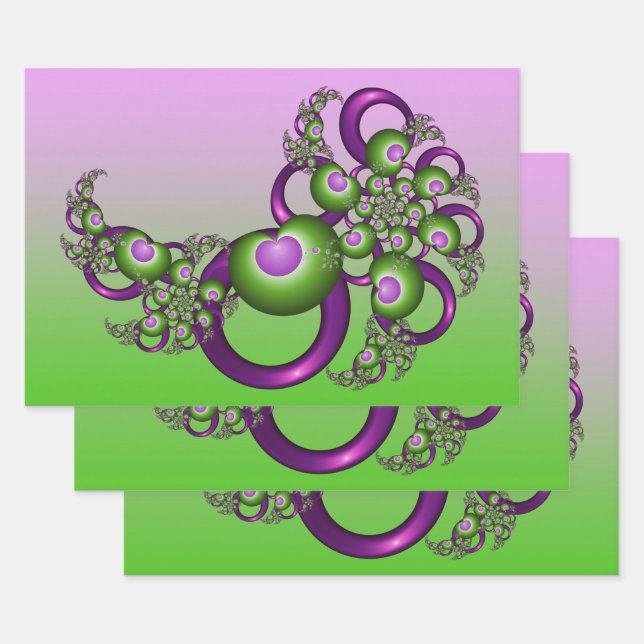 Schöne rosa grüne Herzen Modernes Abstraktes Frakt Geschenkpapier Set (Set)