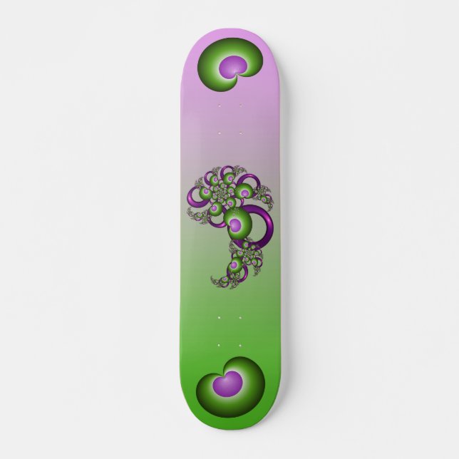 Schöne rosa grüne Herzen Modernes Abstraktes Frakt Skateboard (Vorne)