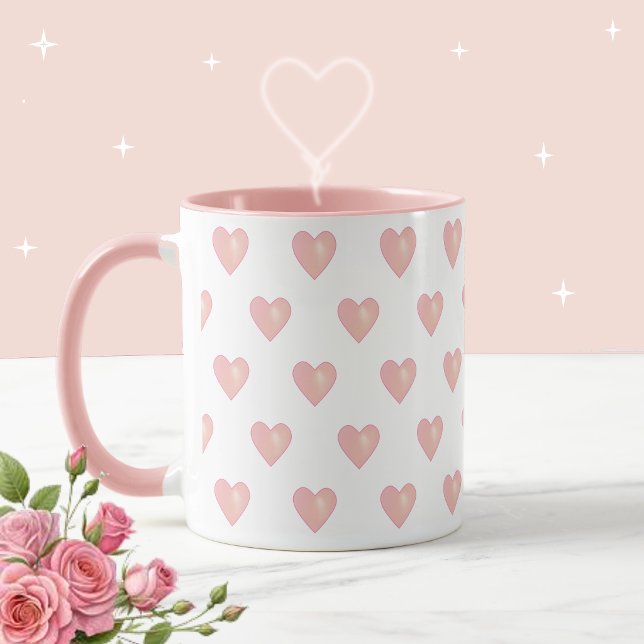 Schöne rosa Herzen auf Weiß Tasse (Von Creator hochgeladen)