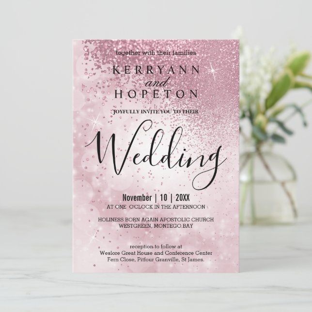 Schöne rosa Hochzeit - Einladung (Stehend Vorderseite)