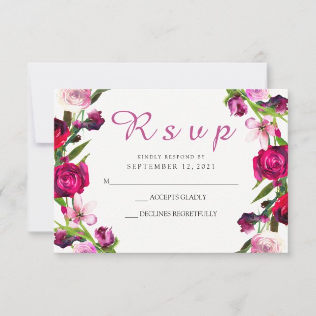 Schöne Rosa Hochzeit RSVP Einladung (Vorderseite)