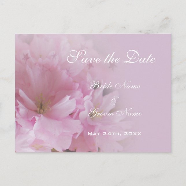 Schöne Rosa Kirschblüte Save the Date Hochzeit m Ankündigungspostkarte (Vorderseite)