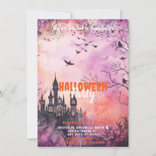Schöne rosa lila Halloween-Party mit Grusel Einladung